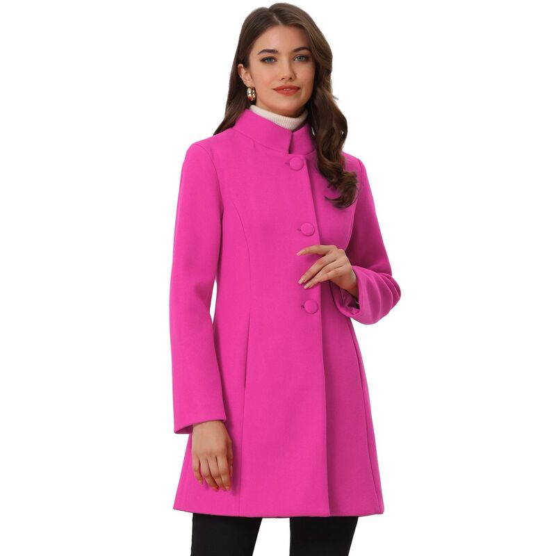 アレグラ ケー レディース アウター ジャケット・ブルゾン コート ALLEGRA K Women Winter Stand Collar Long Sleeve Single Breasted Long Overcoat Hot Pink ピンク