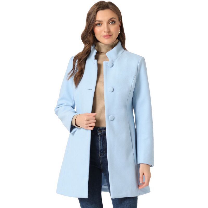 アレグラ ケー レディース アウター ジャケット・ブルゾン コート ALLEGRA K Women Winter Stand Collar Long Sleeve Single Breasted Long Overcoat Light Blue ブルー