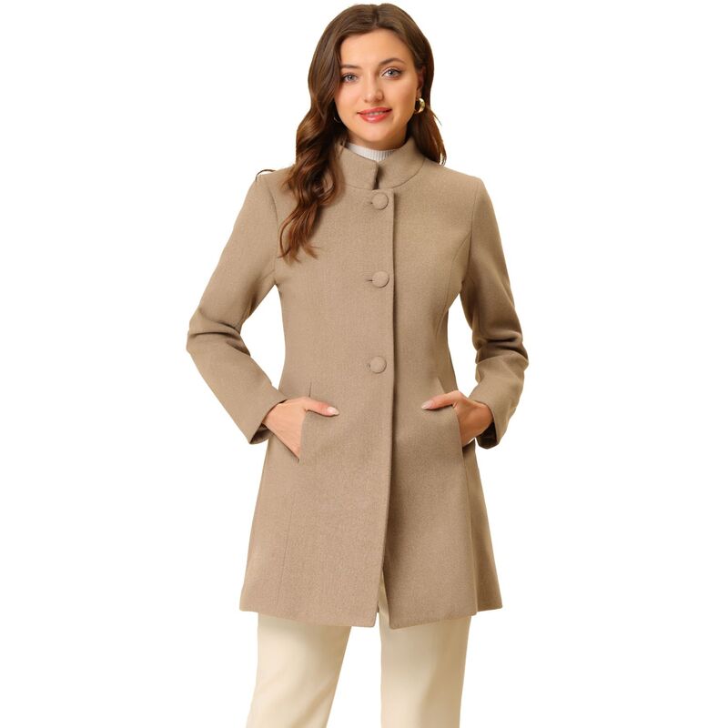 アレグラ ケー レディース アウター ジャケット・ブルゾン コート ALLEGRA K Women's Winter Stand Collar Long Sleeve Single Breasted Long Overcoat Light Brown ブラウン