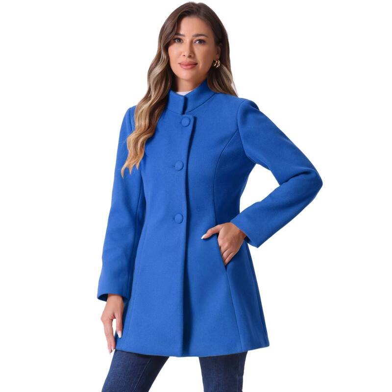 アレグラ ケー レディース アウター ジャケット・ブルゾン コート ALLEGRA K Women Winter Stand Collar Long Sleeve Single Breasted Long Overcoat Sea Blue ブルー