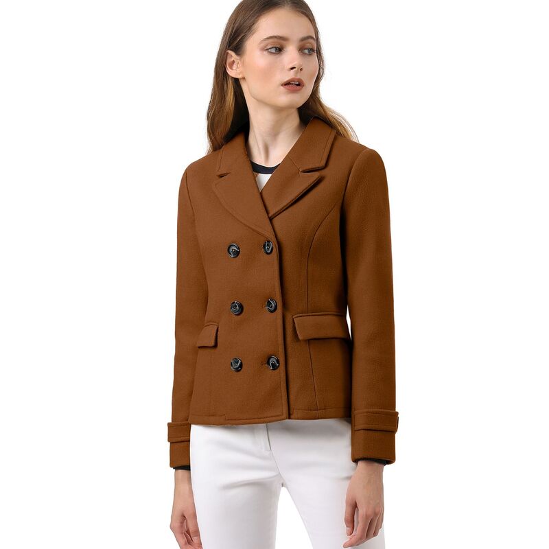 アレグラ ケー レディース アウター ジャケット・ブルゾン コート ALLEGRA K Women Winter Worsted Notched Lapel Double Breasted Overcoat Dark Brown ブラウン