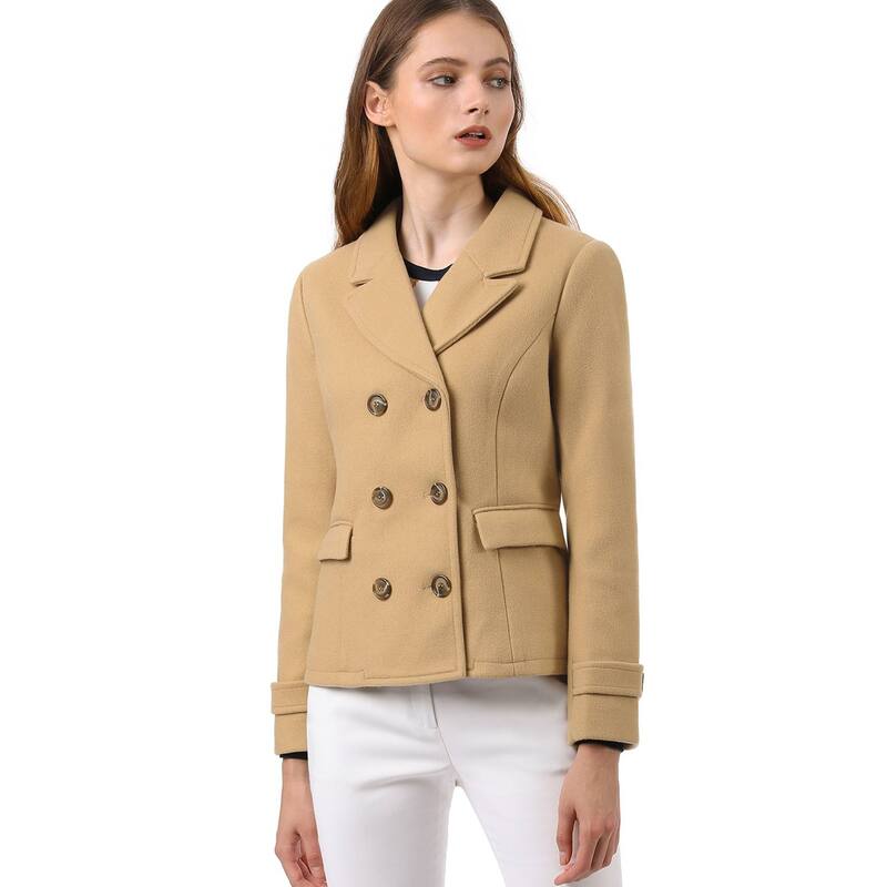 アレグラ ケー レディース アウター ジャケット・ブルゾン コート ALLEGRA K Women Winter Worsted Notched Lapel Double Breasted Overcoat Khaki カーキ