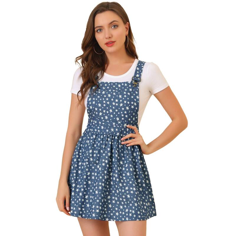 アレグラ ケー レディース トップス ワンピース ミニ オーバーオール ALLEGRA K Women's Adjustable Shoulder Straps Cute Mini Overall Dress Blue Stars ブルー