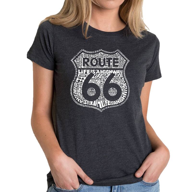 エルエーポップアート レディース トップス Tシャツ LA Pop Art Route 66 - Life is a Highway - Women's Premium Blend Word Art-shirt Black ブラック｜ReVida 店