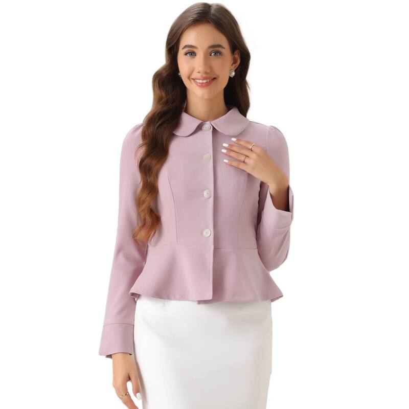 アレグラ ケー レディース アウター ジャケット・ブルゾン フリル ブレザー ALLEGRA K Elegant Peplum Blazer for Women's Peter Pan Collaruffles Office Work Blazers Pink ピンク|ReVida 店