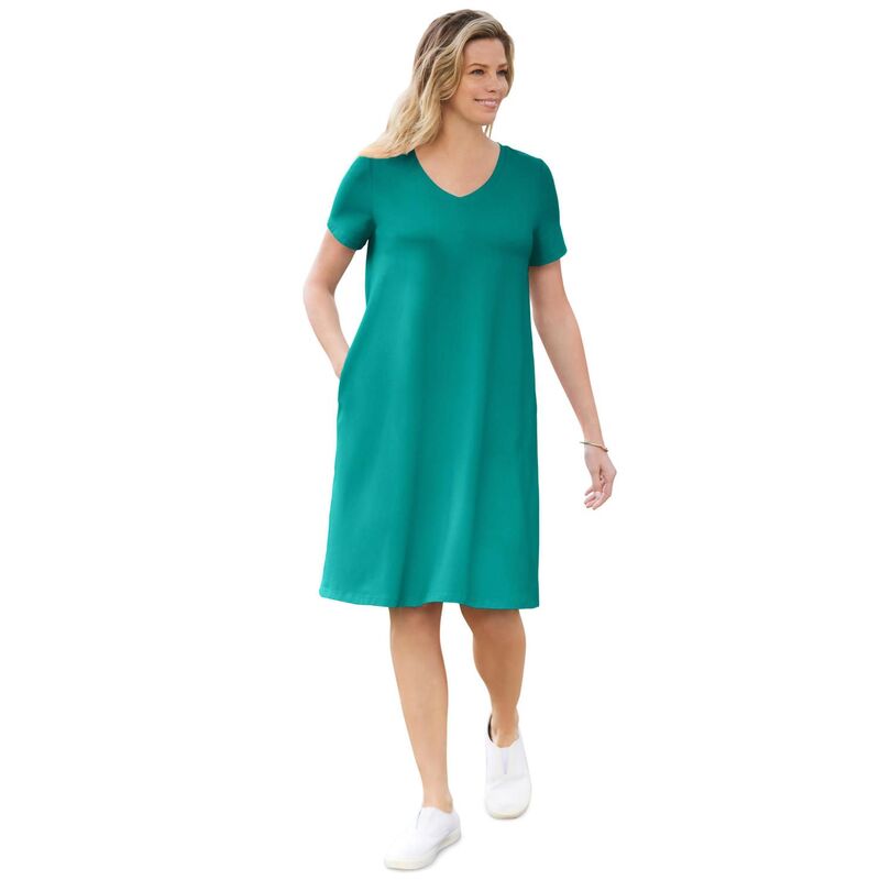 ウーマン ウィズイン レディース トップス ワンピース Vネック プラスサイズ Tシャツ 半袖 Woman Within Plusize Perfect Short-Sleeve V-Neck Tee Dress Waterfall