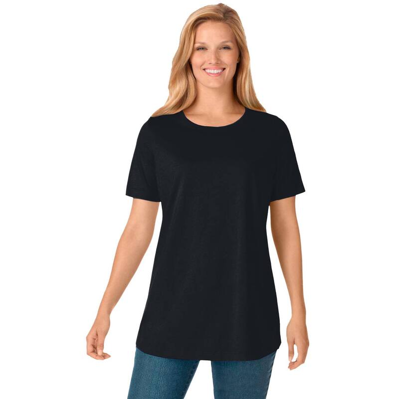 ウーマン ウィズイン レディース トップス Tシャツ クルーネック プラスサイズ プチ 半袖 Woman Within Plusize Petite Perfect Short-Sleeve Crewneck Tee Black ブラック