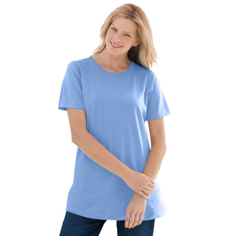 ウーマン ウィズイン レディース トップス Tシャツ クルーネック プラスサイズ プチ 半袖 Woman Within Plusize Petite Perfect Short-Sleeve Crewneck Tee French Blue ブルー