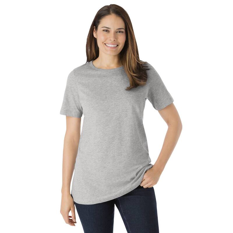 ウーマン ウィズイン レディース トップス Tシャツ クルーネック プラスサイズ プチ 半袖 Woman Within Plusize Petite Perfect Short-Sleeve Crewneck Tee Heather Grey グレー