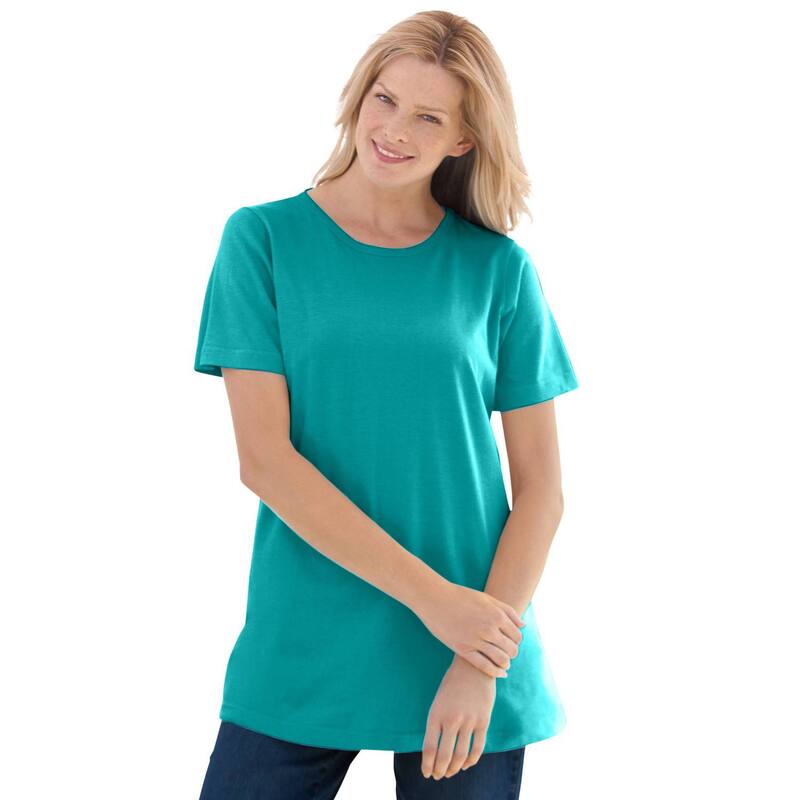 ウーマン ウィズイン レディース トップス Tシャツ クルーネック プラスサイズ プチ 半袖 Woman Within Plusize Petite Perfect Short-Sleeve Crewneck Tee Waterfall