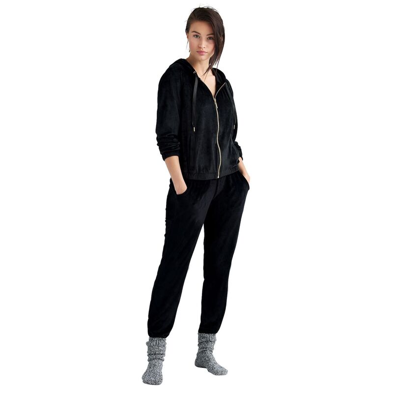 Ellos レディース トップス プルオーバー つけ加える大きさ 上衣 ellos Plusize Stretch Velour Zip Front Long Sleeve Jacket Withood Black 黒いこと