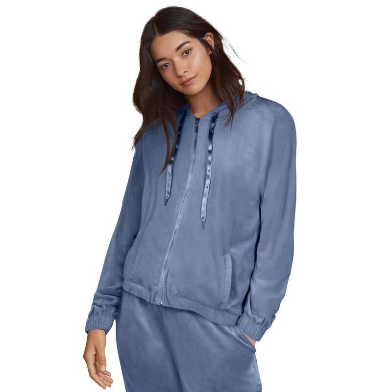 Ellos レディース トップス Tシャツ プラスサイズ ジャケット ellos Plusize Stretch Velour Zip Front Long Sleeve Jacket Withood Pale Indigo インディゴ