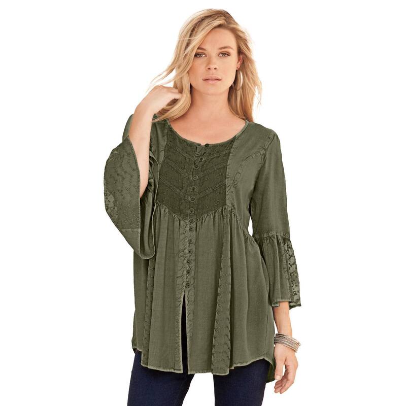 ロアマンズ レディース トップス シャツ プラスサイズ Roaman's Women's Plusize Taylor Acid Wash Big Shirt Dark Olive Green グリーン|ReVida 店