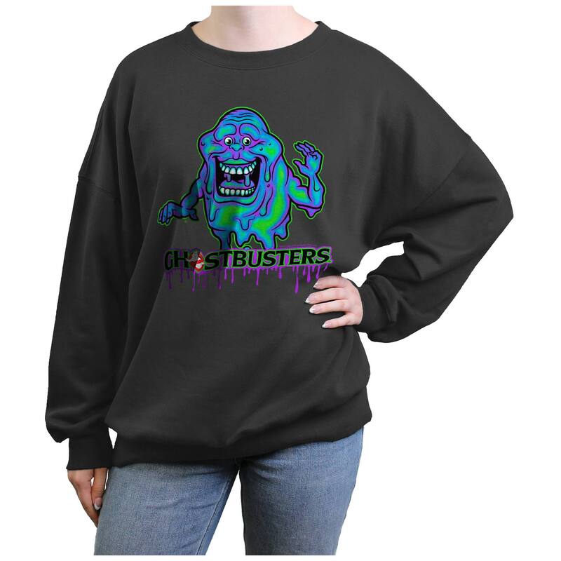 アニメキャラクター レディース トップス Tシャツ グラフィック Licensed Character Juniors' Ghostbusters Ghost Slime Oversized Graphic Pullover Charcoal チャコール
