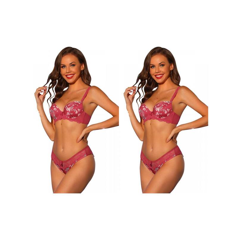 アレグラ ケー レディース アンダーウェア ブラジャー レース ALLEGRA K 2 Packs Women's Lingerie Set Adjustable Straps Lace Underwired Bras And Panties Red Floral レッド 14,045円
