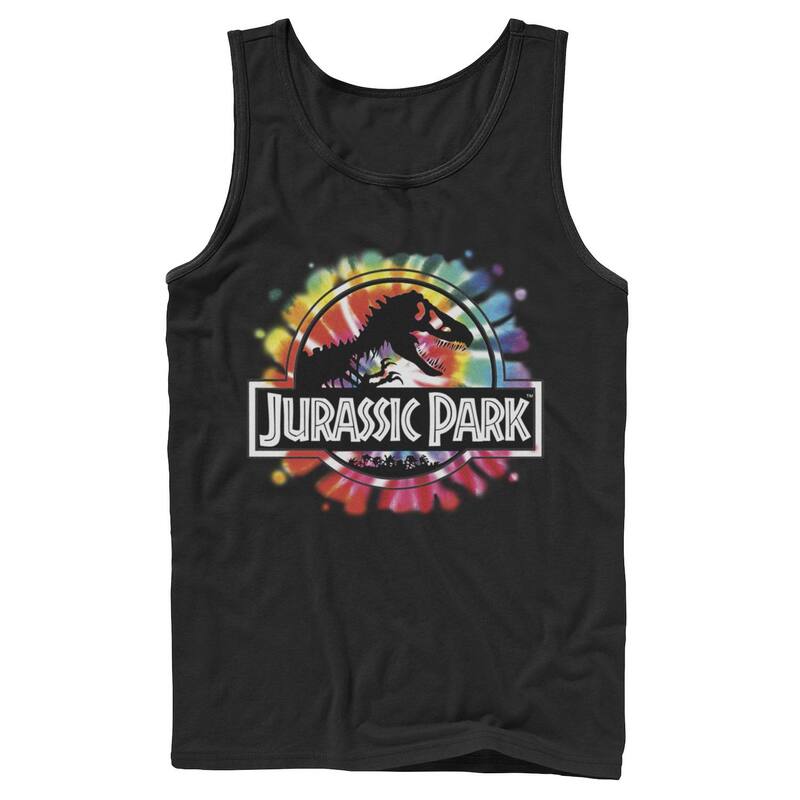 アニメキャラクター レディース トップス Tシャツ ロゴ グラフィック Licensed Character Men's Jurassic Park Classic Logo Tie Dye Graphic Tank Top Black ブラック