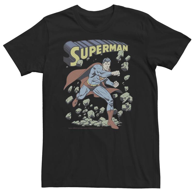 アニメキャラクター レディース トップス Tシャツ ヴィンテージ トール Licensed Character Big & Tall DComicsuperman With Rocks Vintage Poster Tee Black ブラック