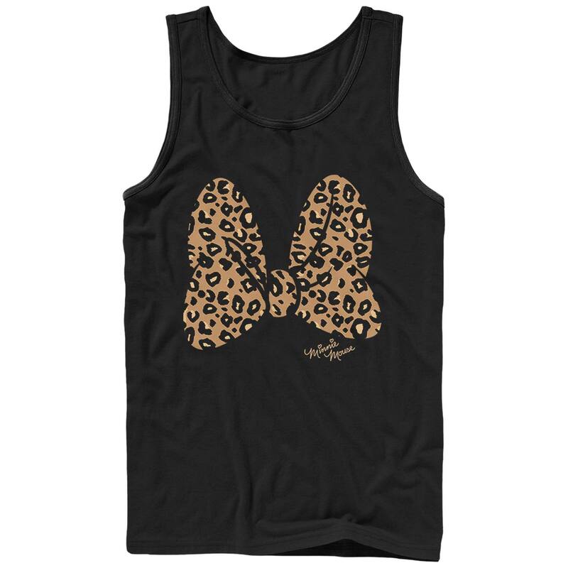 ディズニー レディース トップス Tシャツ プリント Disney's Minnie Mouse Men's Leopard Print Bow Tank Top Black ブラック