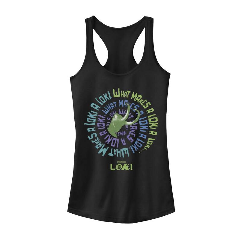 アニメキャラクター レディース トップス Tシャツ Licensed Character Juniors' Marveloki Spiral Quote Tank Top Black ブラック
