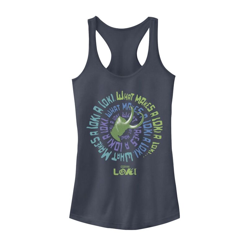 アニメキャラクター レディース トップス Tシャツ Licensed Character Juniors' Marveloki Spiral Quote Tank Top Indigo インディゴ