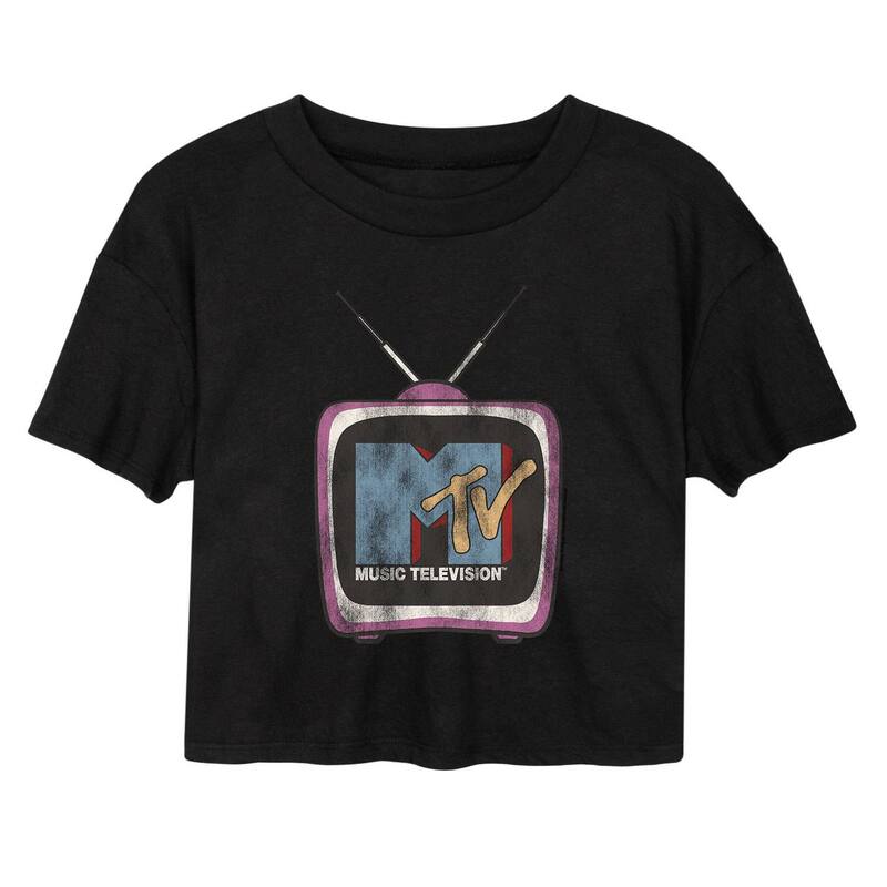 アニメキャラクター レディース トップス Tシャツ クロップド Licensed Character Juniors' MTV Set Cropped Tee Black ブラック