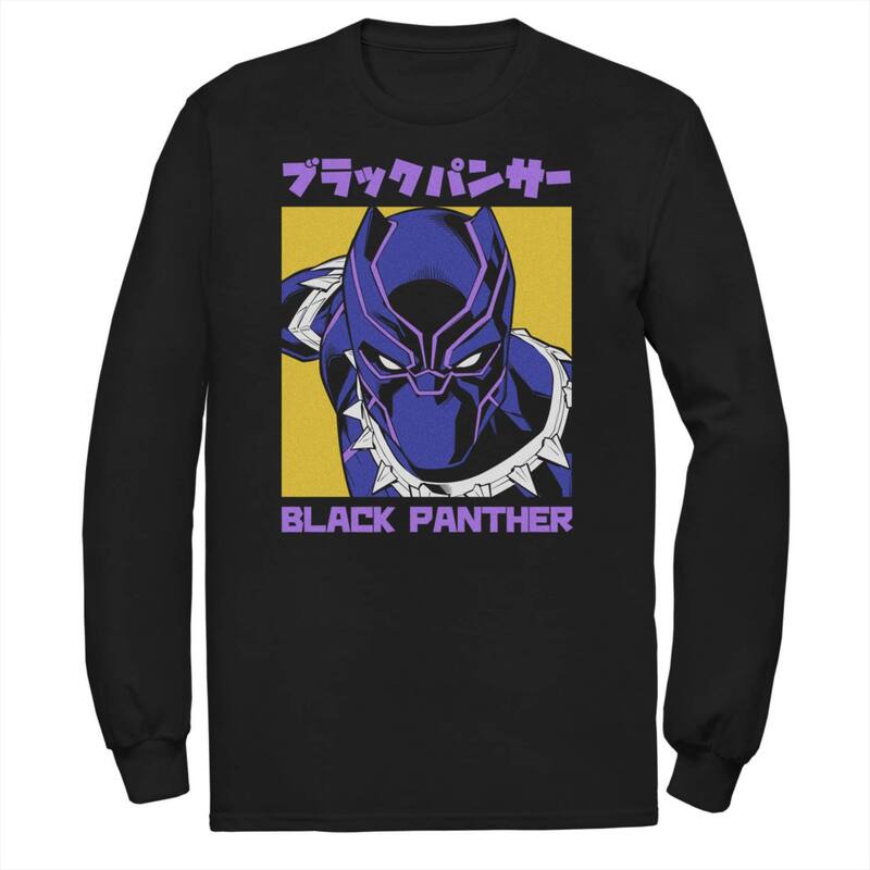 アニメキャラクター レディース トップス Tシャツ トール Licensed Character Big & Tall Marvel Black Panther Kanji Portraitee Black ブラック