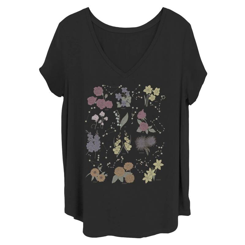 アニメキャラクター レディース トップス Tシャツ プラスサイズ グラフィック Licensed Character Juniors' Plusize Flower Astrological Chart Graphic Tee Black ブラック
