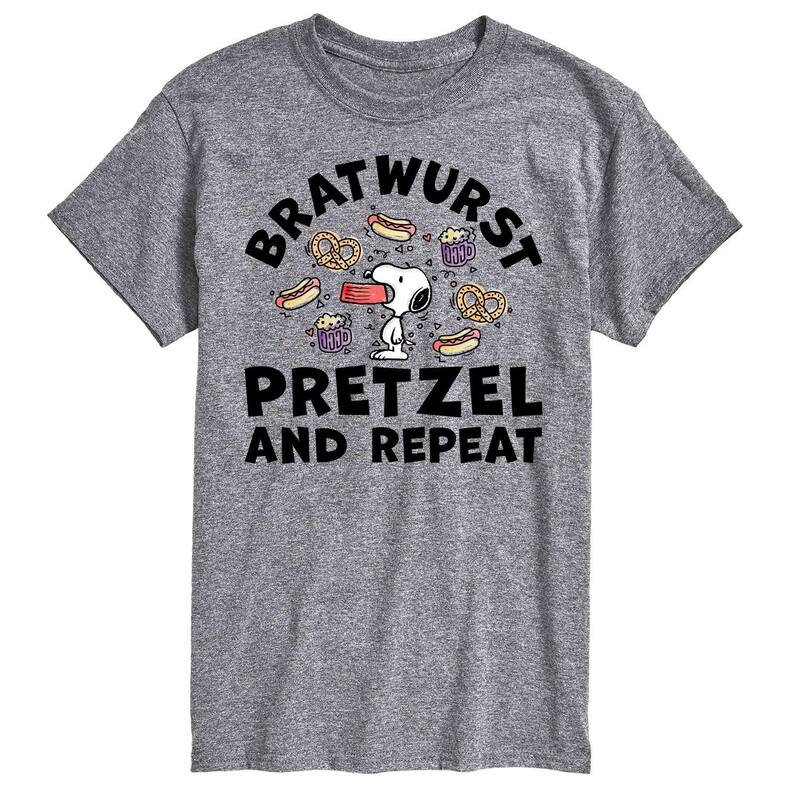 アニメキャラクター レディース トップス Tシャツ トール グラフィック Licensed Character Big & Tall Peanuts Bratwurst Pretzel And Repeat Graphic Tee Gray グレー