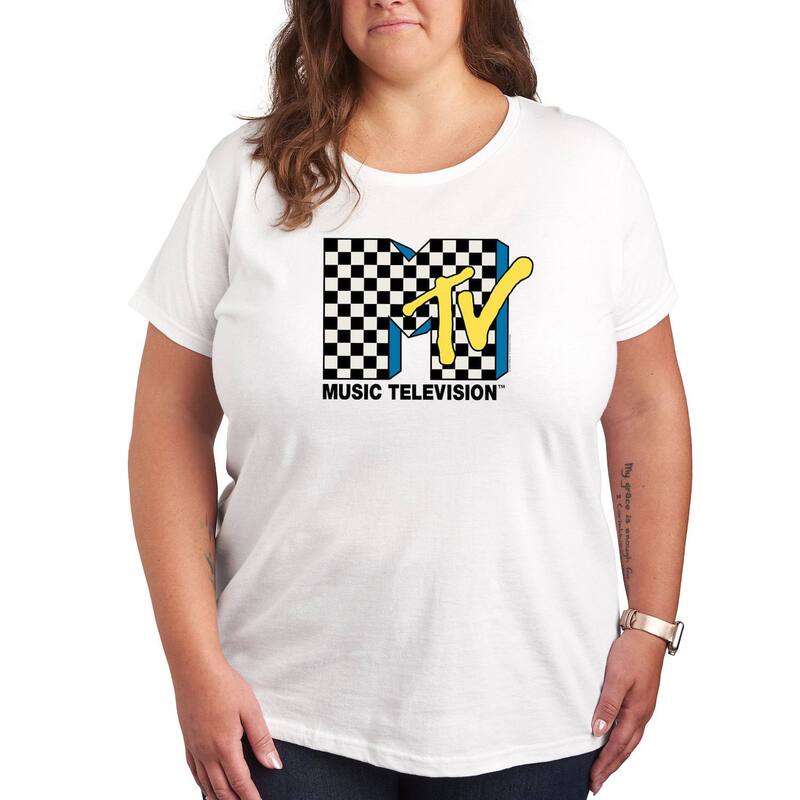 アニメキャラクター レディース トップス Tシャツ プラスサイズ ロゴ Licensed Character Plusize MTV Checkered Logo Tee White ホワイト 7,489円