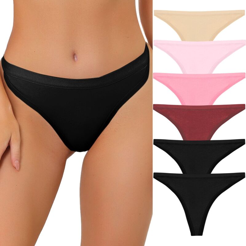 アレグラ ケー レディース アンダー御召しもの ズボン下 ALLEGRA K Women\u0027s 6 Packs G-String Thong High-Cut Breathable Panties Thongs Pink Beige Red Black 黒いこと