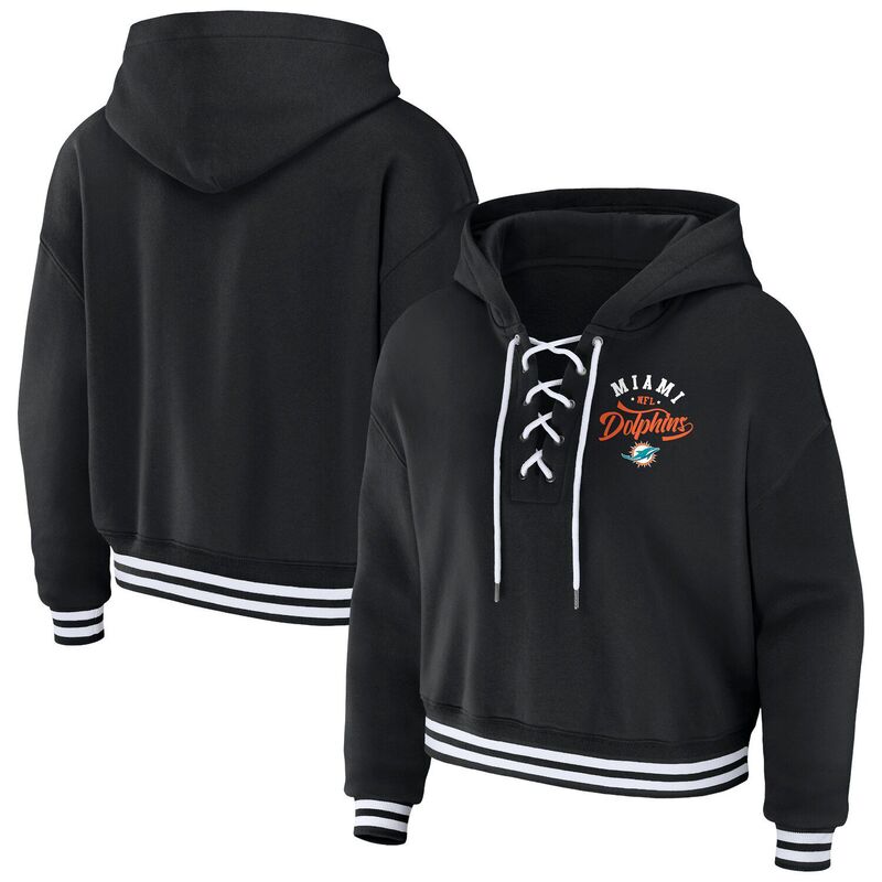 ウェア バイ エリン アンドルーズ レディース トップス Tシャツ レース パーカー Women's WEAR by Erin Andrews Black Miami Dolphins Lace-Upullover Hoodie Dol Black ブラック