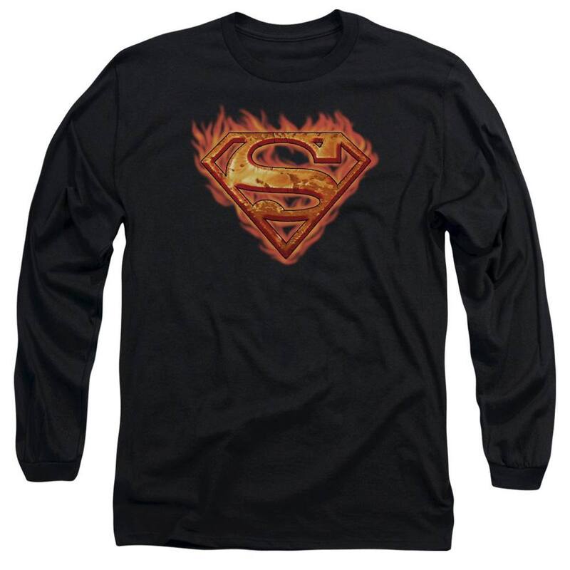 アニメ文字記号 レディース トップス ティーシャツ Licensed Character Superman Hot Metalong Sleeve Adult-shirt Black 黒いこと トップス-Tシャツ・カットソー-レディースファッション