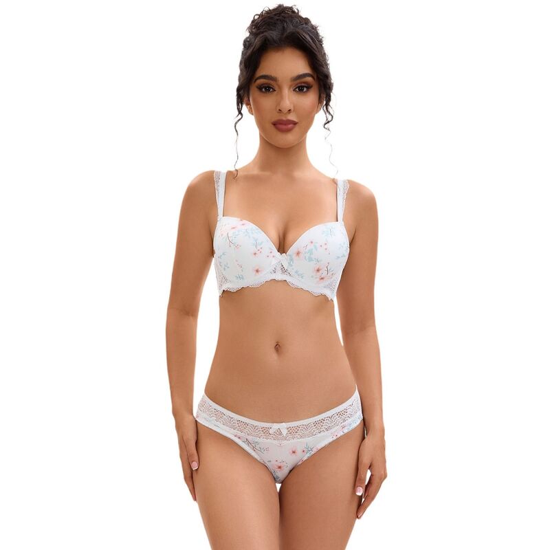アレグラ ケー レディース アンダーウェア ブラジャー レース ALLEGRA K Women's Lingerie Set Adjustable Straps Lace Underwired Bras and Panties White ホワイト