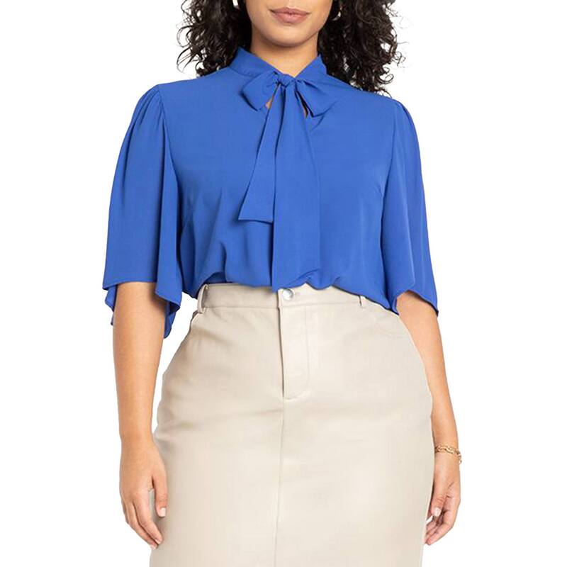 エロクイ レディース トップス シャツ プラスサイズ ブラウス Eloquii Women's Plusize Bow Blouse With Flutter Sleeve Cobalt Blue ブルー
