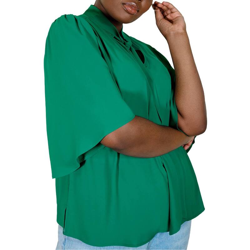 エロクイ レディース トップス シャツ プラスサイズ ブラウス Eloquii Women's Plusize Bow Blouse With Flutter Sleeve Jade Green グリーン