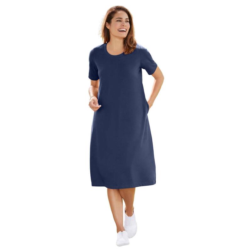 ウーマン ウィズイン レディース トップス ワンピース クルーネック プラスサイズ Tシャツ 半袖 Woman Within Plusize Perfect Short-Sleeve Crewneck Tee Dress Navy ネイビー