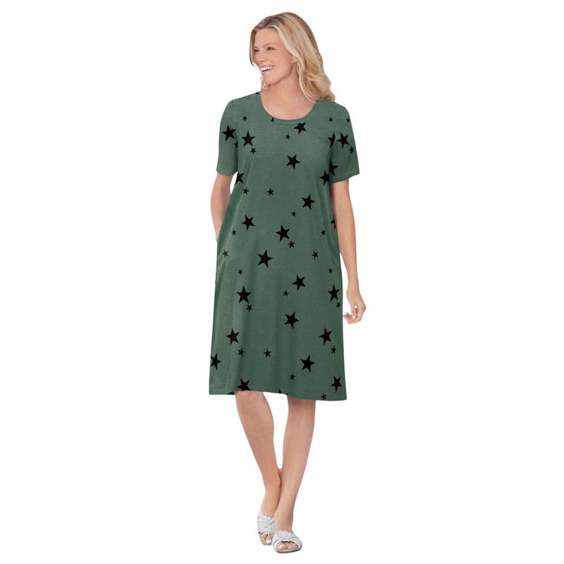 ウーマン ウィズイン レディース トップス ワンピース クルーネック プラスサイズ Tシャツ 半袖 Woman Within Plusize Perfect Short-Sleeve Crewneck Tee Dress Pine Stars 10,715円