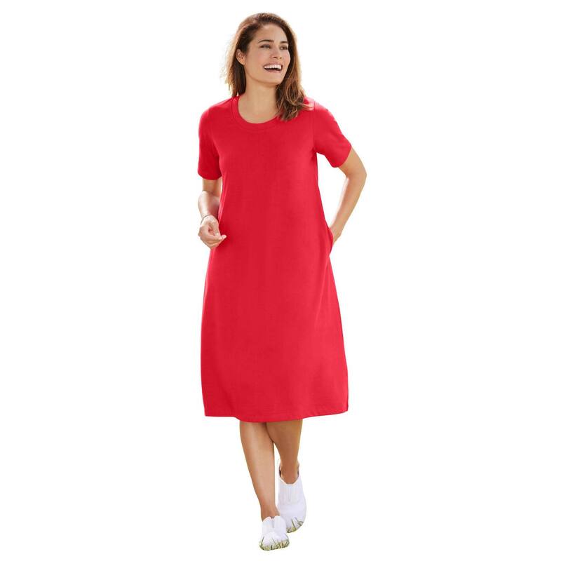 ウーマン ウィズイン レディース トップス ワンピース クルーネック プラスサイズ Tシャツ 半袖 Woman Within Plusize Perfect Short-Sleeve Crewneck Tee Dress Vivid Red レッド