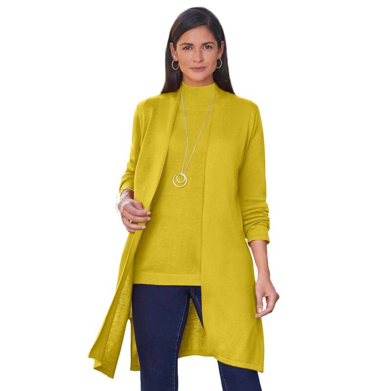 ジェシカロンドン レディース アウター ニット・セーター プラスサイズ カーディガン Jessica London Women's Plusize Fine Gauge Cardigan Topper Golden Citrus