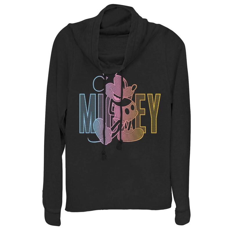 ウォルトディズニー レディース トップス プルオーバー グラフィック Disney\u0027s Mickey Mouse Juniors\u0027 Outline Cowlneck Graphic Lightweight Long Sleeve Black 黒いこと