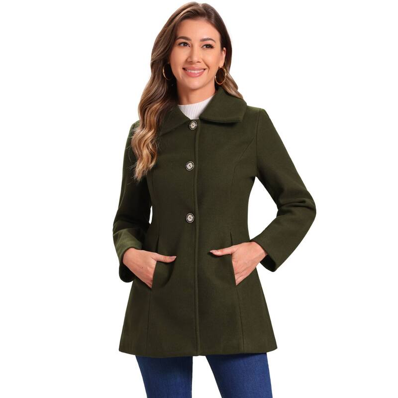 アレグラ ケー レディース アウター 上衣・上衣 厚地の外套 落ち込む ALLEGRA K Women\u0027s Turn-Down Collar Single Breasted Outwear Winter Coat with Pockets Army Green 緑であること