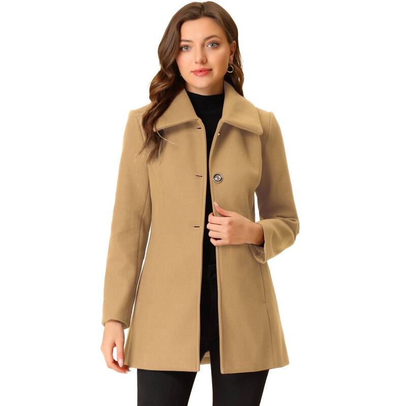 アレグラ ケー レディース アウター 上衣・上衣 厚地の外套 落ち込む ALLEGRA K Women\u0027s Turn-Down Collar Single Breasted Outwear Winter Coat with Pockets Khaki カーキ