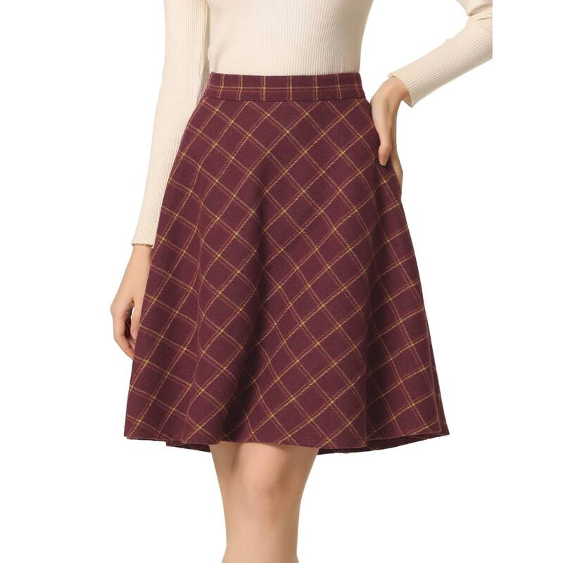 アレグラ ケー レディース ボトムスカート A ライン ひざ丈 ALLEGRA K Women's Plaids Elastic Waist Knee Length Worsted A Line Skirt Burgundy バーガンディ 10,991円