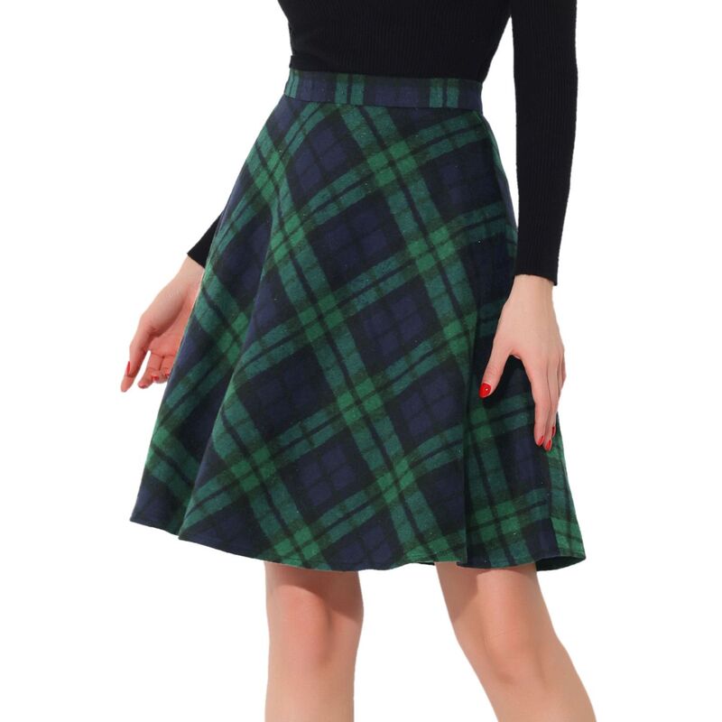 アレグラ ケー レディース ボトムスカート A ライン ひざ丈 ALLEGRA K Women's Plaids Elastic Waist Knee Length Worsted A Line Skirt Green グリーン