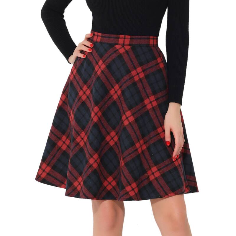 アレグラ ケー レディース ボトムスカート A ライン ひざ丈 ALLEGRA K Women's Plaids Elastic Waist Knee Length Worsted A Line Skirt Red レッド