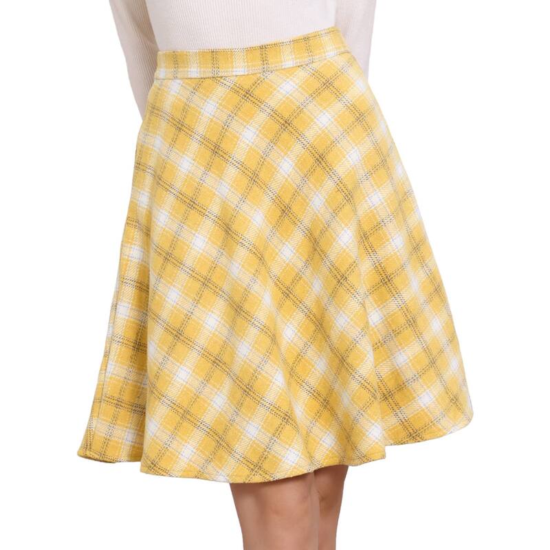 アレグラ ケー レディース ボトムスカート A ライン ひざ丈 ALLEGRA K Women's Plaids Elastic Waist Knee Length Worsted A Line Skirt Yellow イエロー