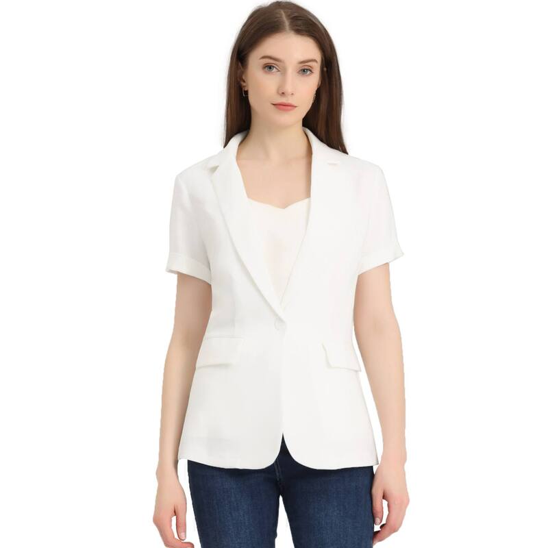 アレグラ ケー レディース アウター ジャケット・ブルゾン ブレザー ALLEGRA K Women'short Sleeve Blazer 1 Button Office Suit Jacket Beige White ホワイト