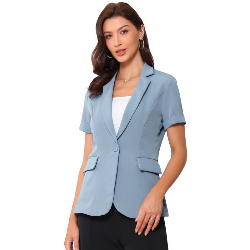 アレグラ ケー レディース アウター ジャケット・ブルゾン ブレザー ALLEGRA K Women'short Sleeve Blazer 1 Button Office Suit Jacket Dusty Blue ブルー