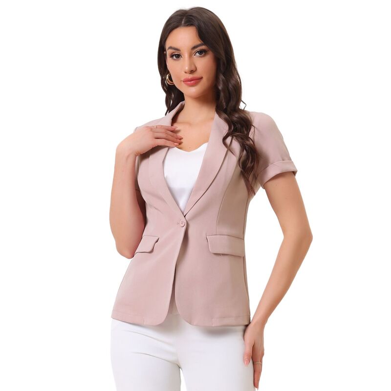 アレグラ ケー レディース アウター ジャケット・ブルゾン ブレザー ALLEGRA K Women'short Sleeve Blazer 1 Button Office Suit Jacket Pink ピンク
