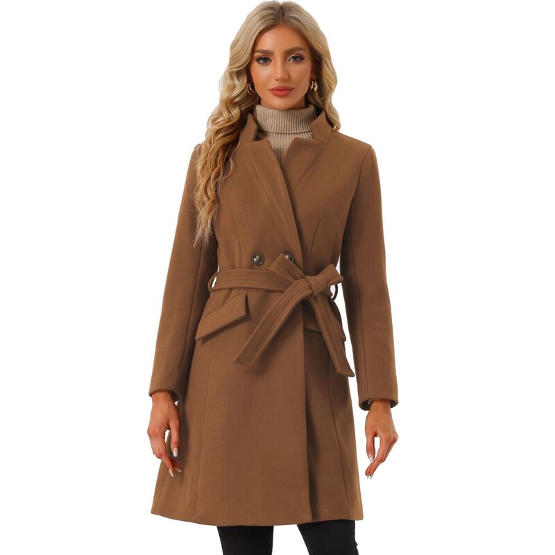 アレグラ ケー レディース アウター 上衣・上衣 ヴィンテージ 厚地の外套 ALLEGRA K Vintage Belted Coat for Women\u0027stand Collar Winter Outwear Coats Brown 赤銅色